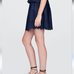 NWT GAP Eyelet Cotton Denim Smocked Waist Mini Skirt Dark Blue Plus Size XXL